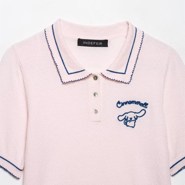 Damen Polo-Shirt mit feiner Struktur und gesticktem Motiv Echo Archiv
