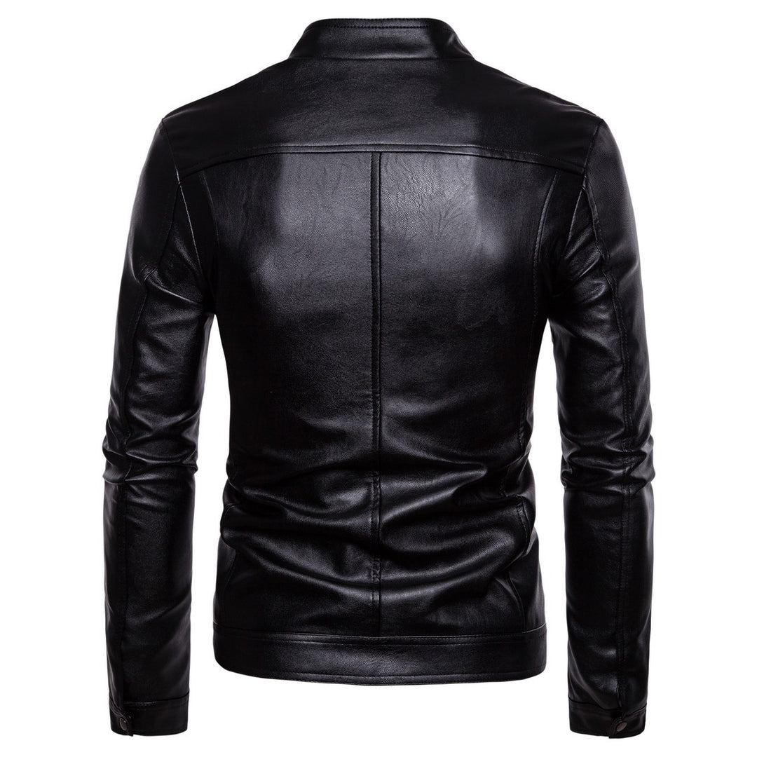Herren Slim-Fit Biker-inspirierte Kunstlederjacke mit Stehkragen und minimalistischer Nahtführung Echo Archiv