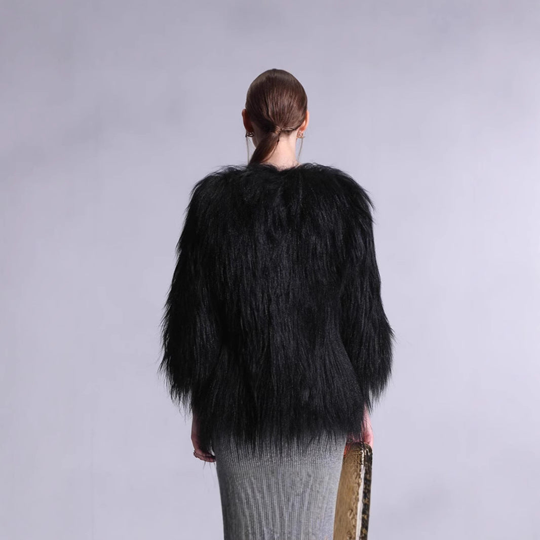 Damen Langfloriger Kunstpelz‑Mantel mit offener Front und eleganter Silhouette Echo Archiv