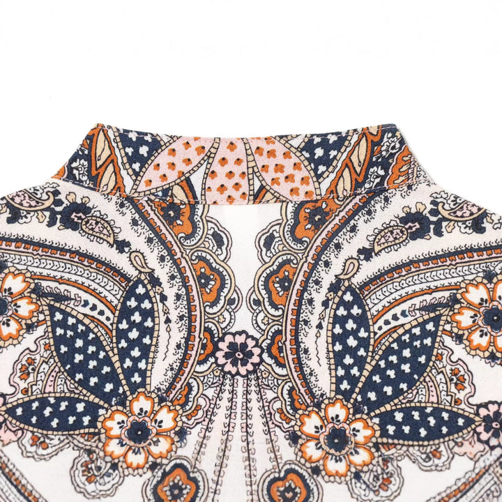 Damen Boho-Tunika‑Midikleid mit Paisley‑Print, Ballonärmeln und Tunnelzug Echoarchiv