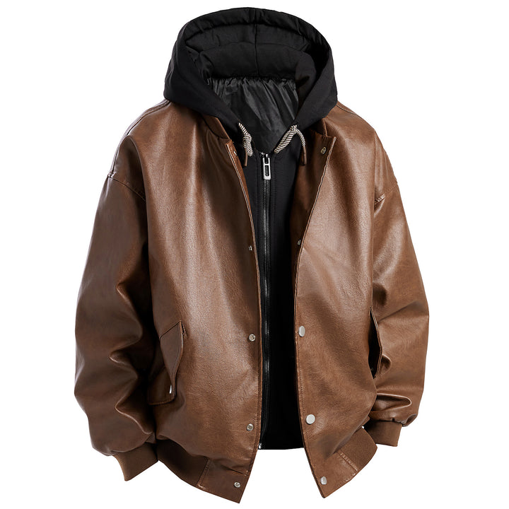 Herren Kunstlederjacke im oversized Schnitt mit abnehmbarer Kapuze Echoarchiv
