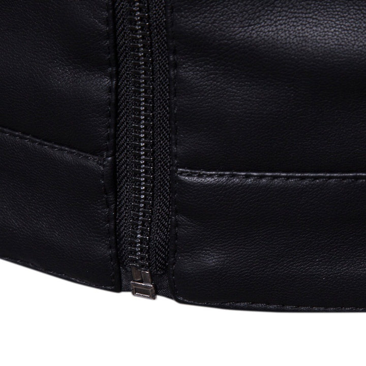 Herren Schlanke Kunstleder-Bikerjacke mit Stehkragen und verdecktem Reißverschluss – Taviero