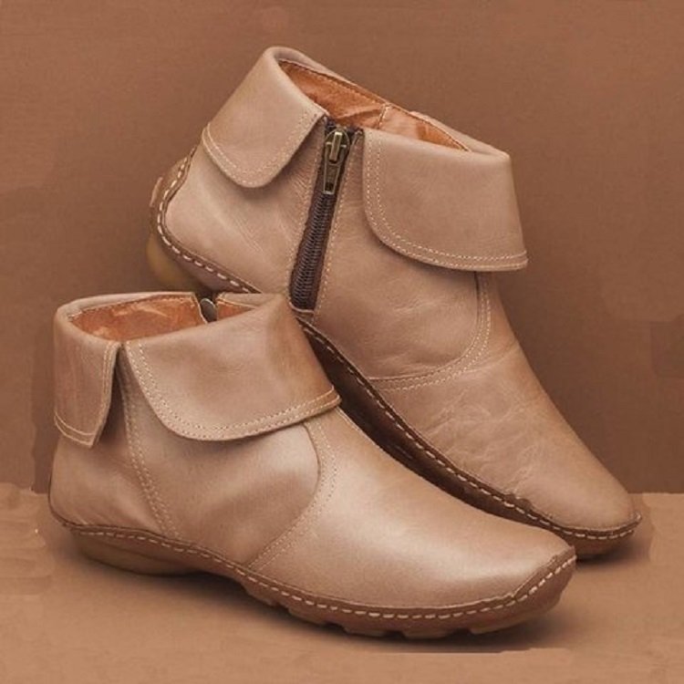 Damen nan weiche Leder-Booties mit klappbarem Riemen, seitlichem Reißverschluss und flexibler Profilsohle Echo Archiv