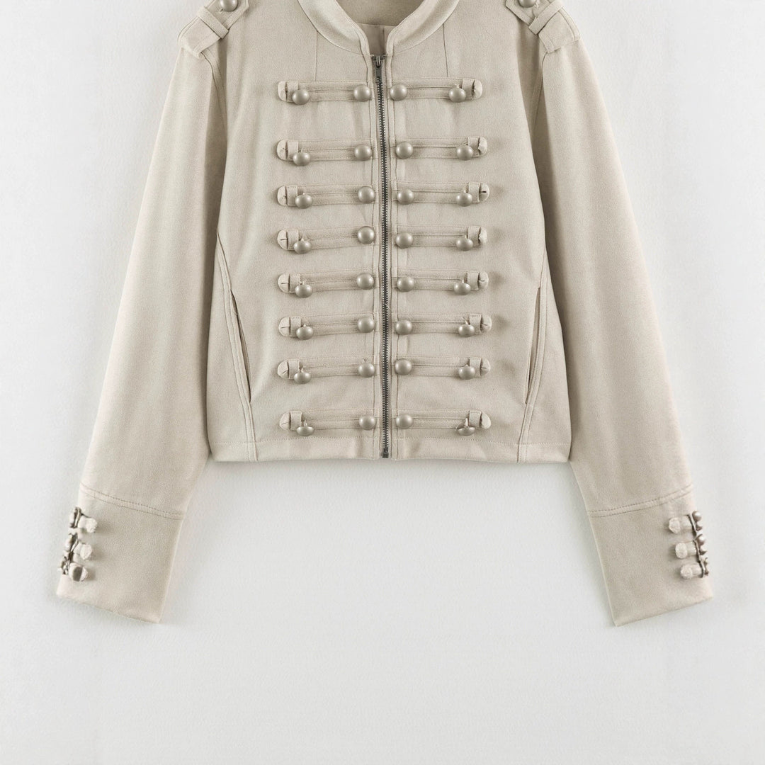 Damen Kurzblouson im Militärlook mit Zierknotenleisten und Stehkragen Echo Archiv