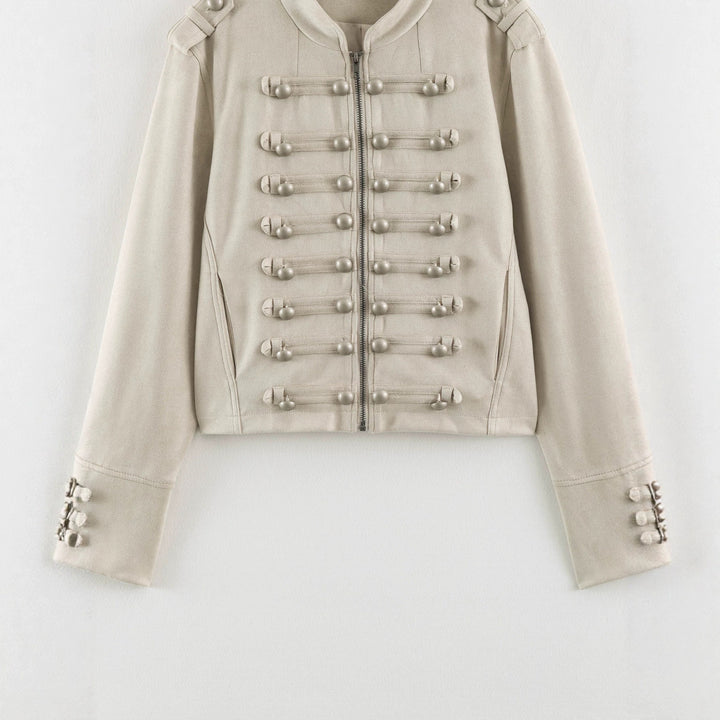 Damen Kurzblouson im Militärlook mit Zierknotenleisten und Stehkragen Echo Archiv