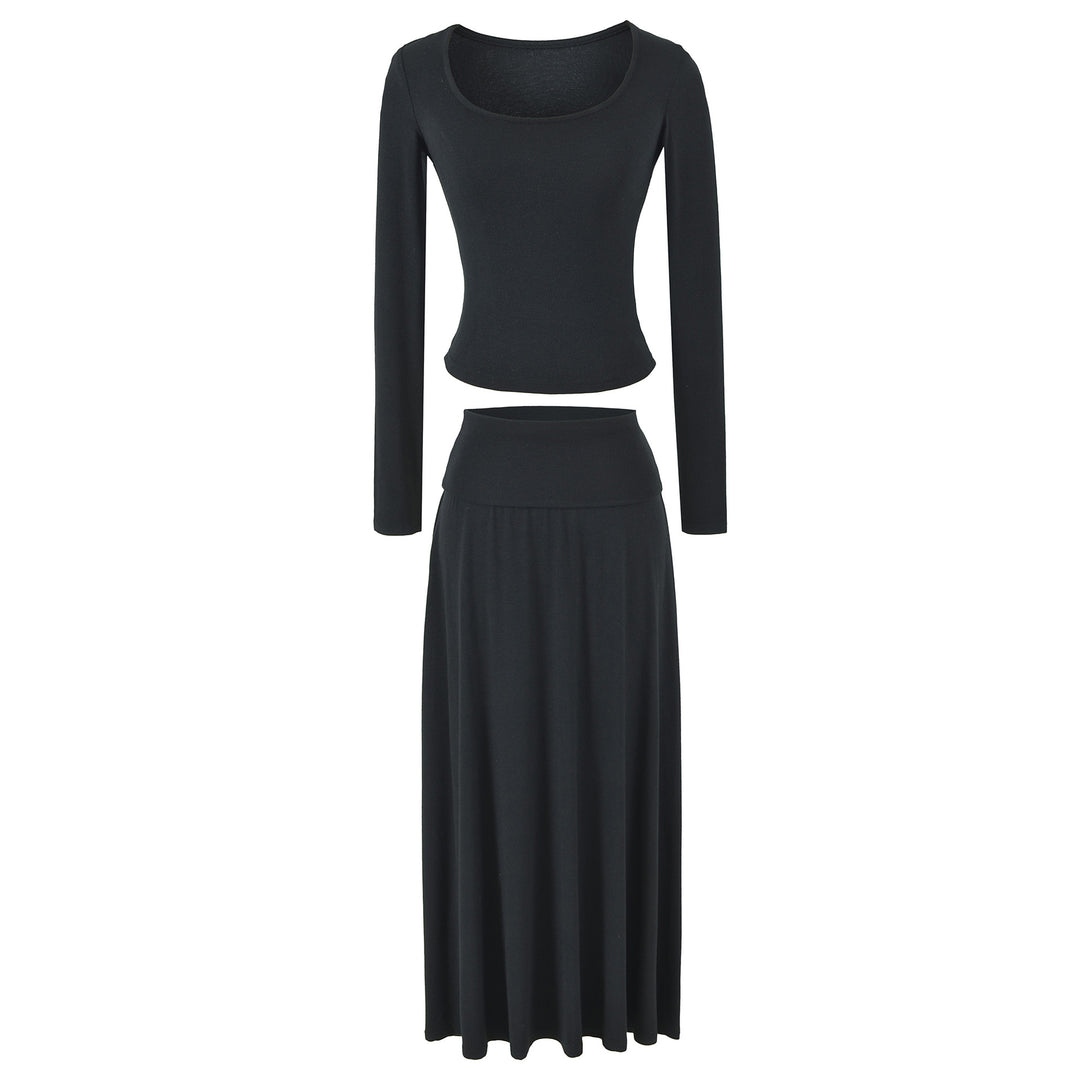 Damen Zweiteiliges Lounge-Set aus Stretch-Modal mit figurbetontem Langarm-Top und Maxirock Echoarchiv