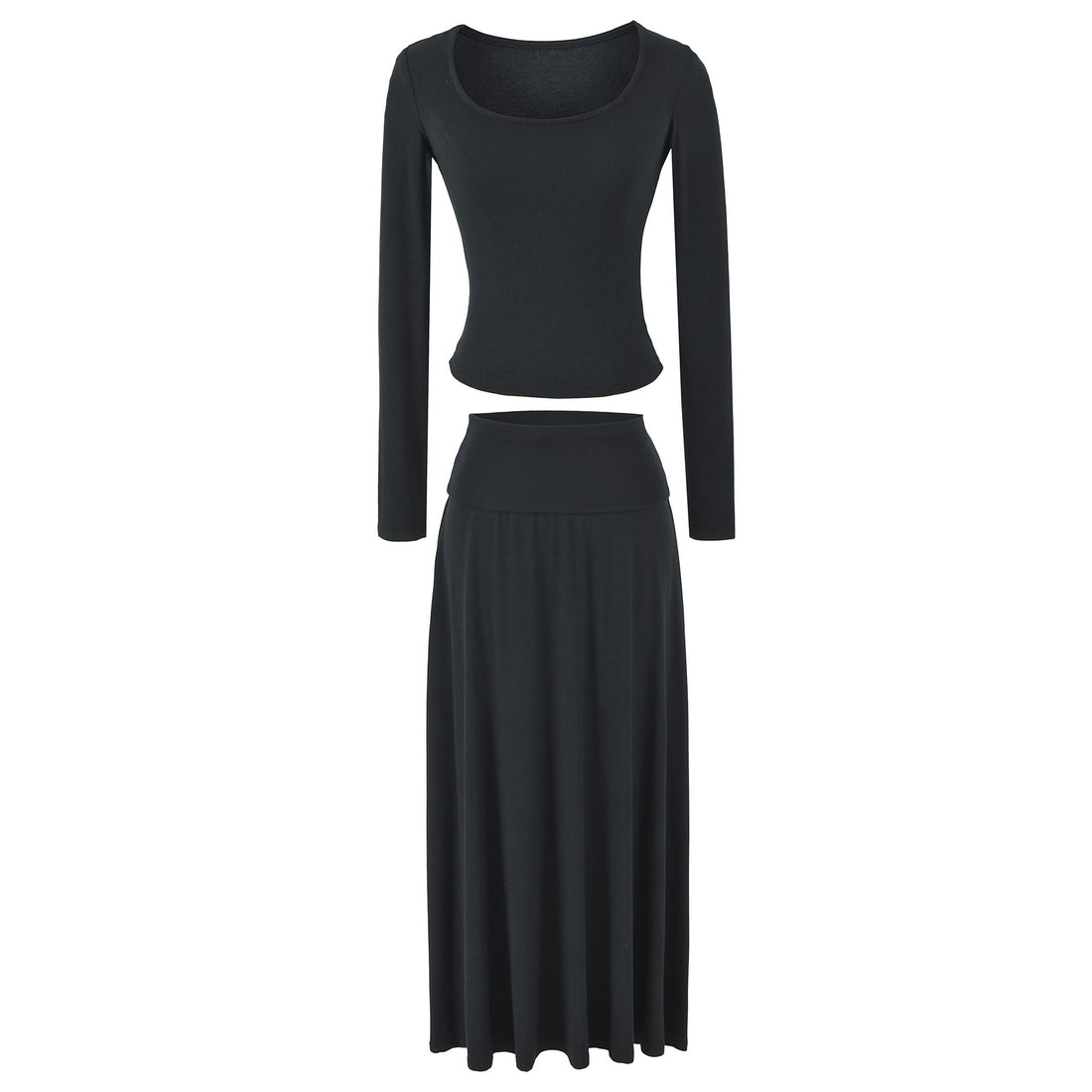 Damen Zweiteiliges Lounge-Set aus Stretch-Modal mit figurbetontem Langarm-Top und Maxirock Echoarchiv