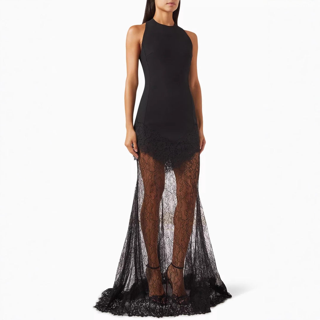 Damen Bodenlanges Spitzenkleid im eleganten Schnitt Echo Archiv