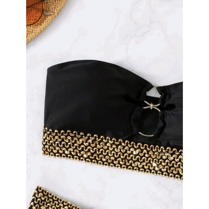 Damen Bandeau-Bikini mit goldenen Akzenten und hohem Taillenschnitt Echo Archiv