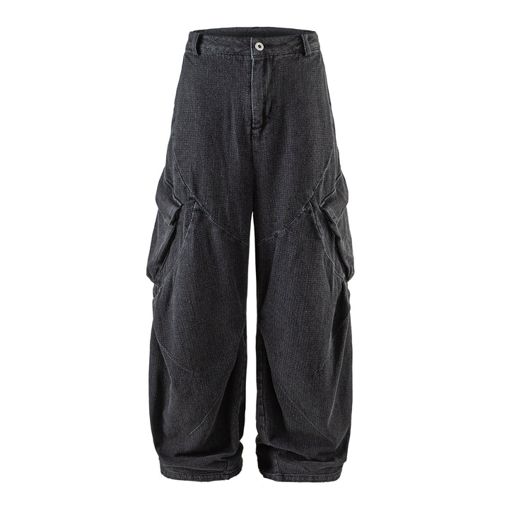 Damen Weite Cargo-Jeanshose mit hoher Taille, markanten Teilnähten und dekorativen Taschen Echoarchiv