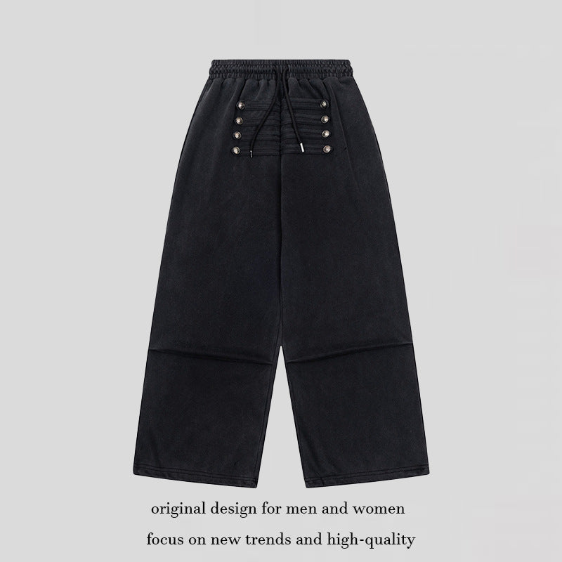 Damen Weite Culotte-Hose mit hohem Gummibund, Kordelzug und dekorativer Knopfblende Echoarchiv