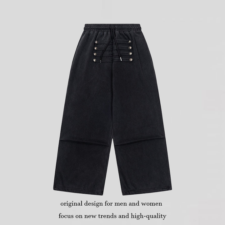 Damen Weite Culotte-Hose mit hohem Gummibund, Kordelzug und dekorativer Knopfblende Echoarchiv