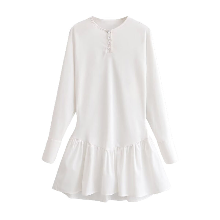 Damen Lockeres Longsleeve Tunika-Kleid mit Henley-Knopfleiste und Stufenrock Echo Archiv