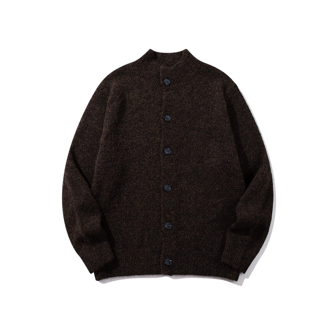 Unisex Grobgestrickte Bouclé-Cardigan mit Stehkragen und Knopfleiste Echoarchiv