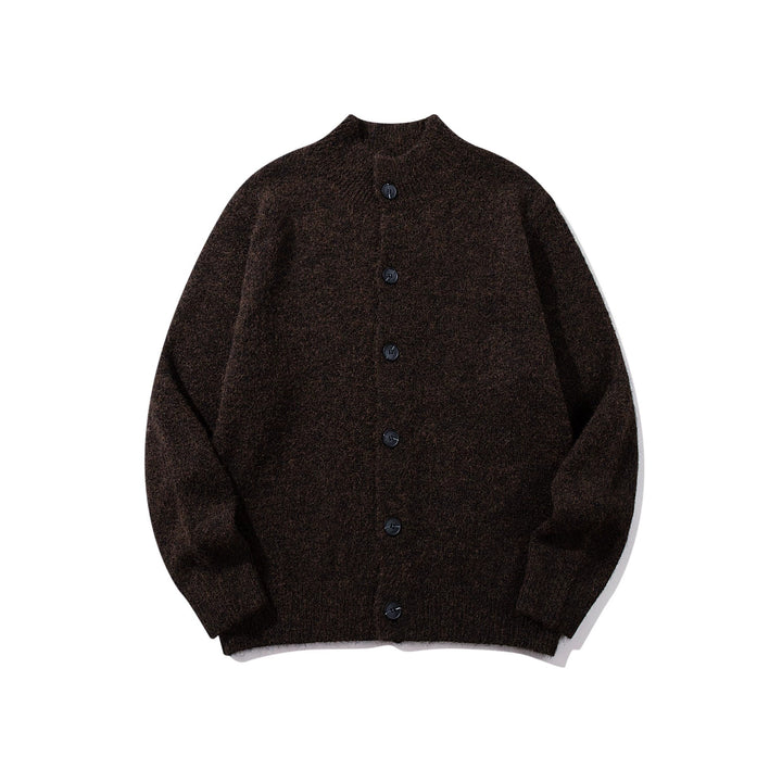 Unisex Grobgestrickte Bouclé-Cardigan mit Stehkragen und Knopfleiste Echoarchiv