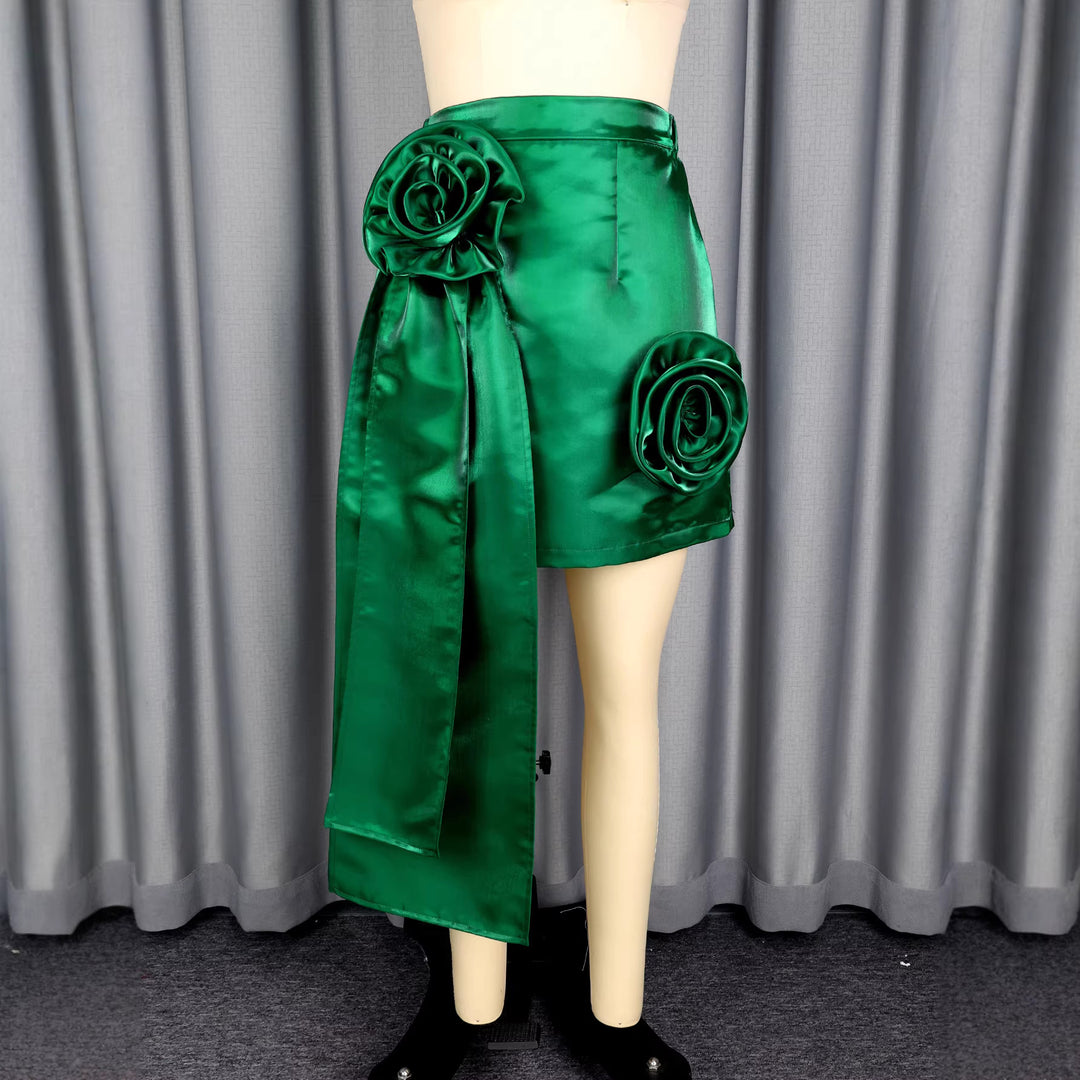 Damen Satinrock mit floralem Rüschen-Design und taillierter Schleife Echo Archiv