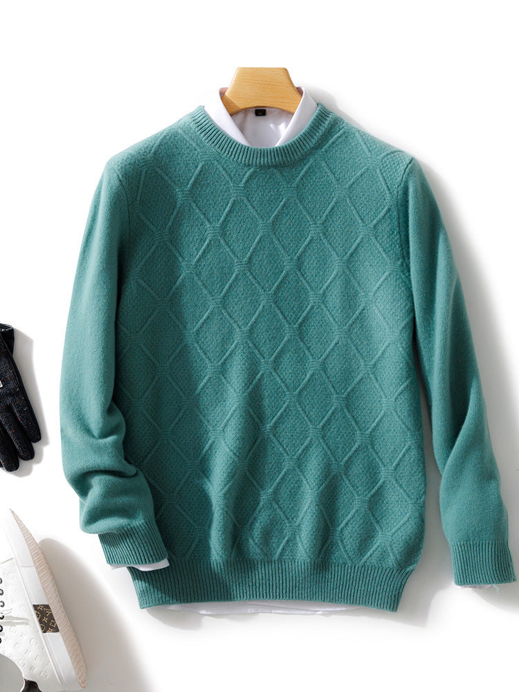 Herren Strukturierter Rauten‑Strickpullover mit Rundhalsausschnitt und kaschmirähnlicher Weichheit Echoarchiv