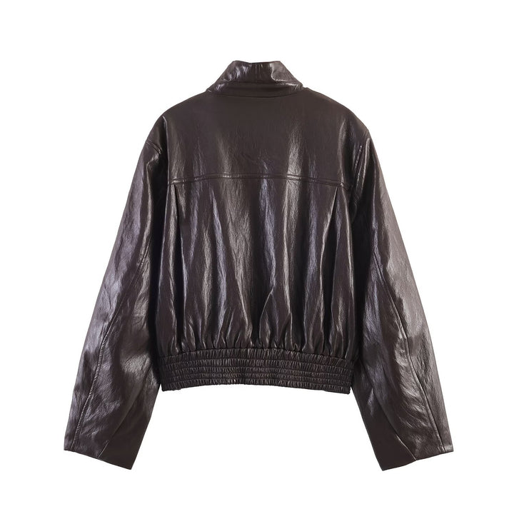 Damen Oversized Bomberjacke in Lederoptik mit hohem Stehkragen und gerafftem Taillenbund Echo Archiv