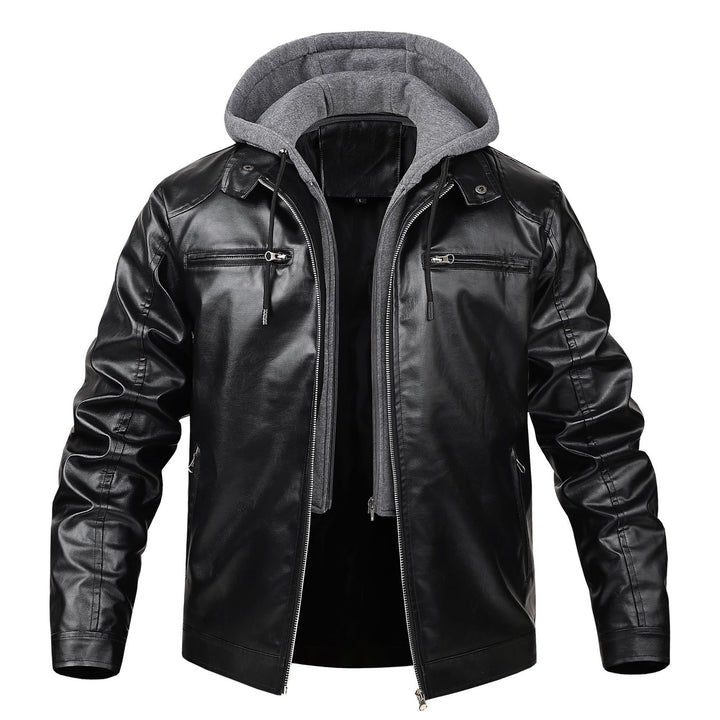 Herren Stilvolle Lederjacke mit Kapuze Echo Archiv