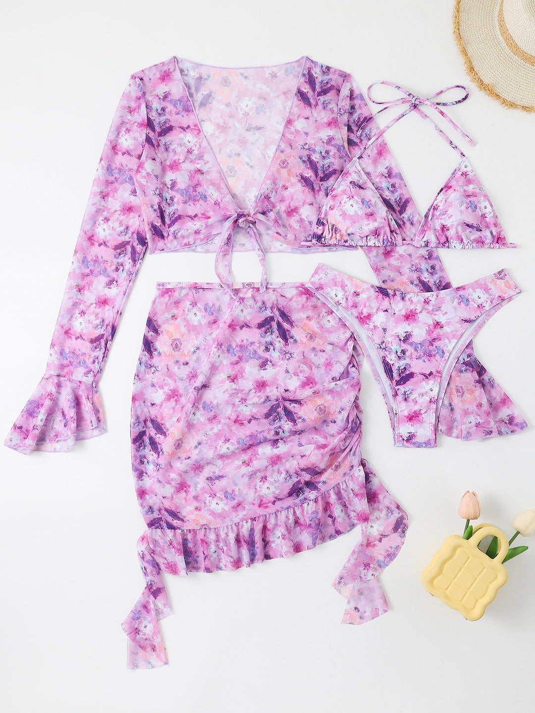 Damen Badeset mit floralem Design, kurzem Oberteil und Wickelrock Echo Archiv
