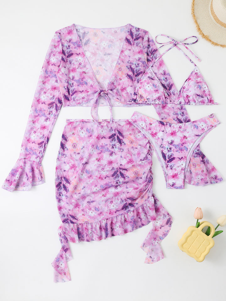 Damen Badeset mit floralem Design, kurzem Oberteil und Wickelrock Echo Archiv