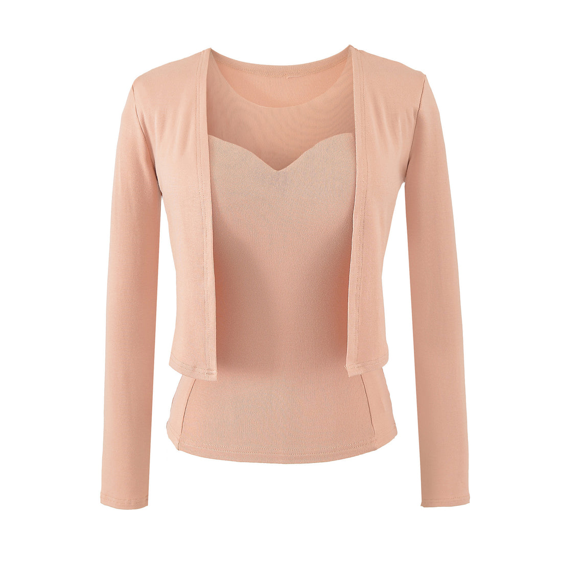 Damen Zweiteiliges Feinstrick-Top-Set mit Mesh-Einsatz und offenem Cardigan Echoarchiv
