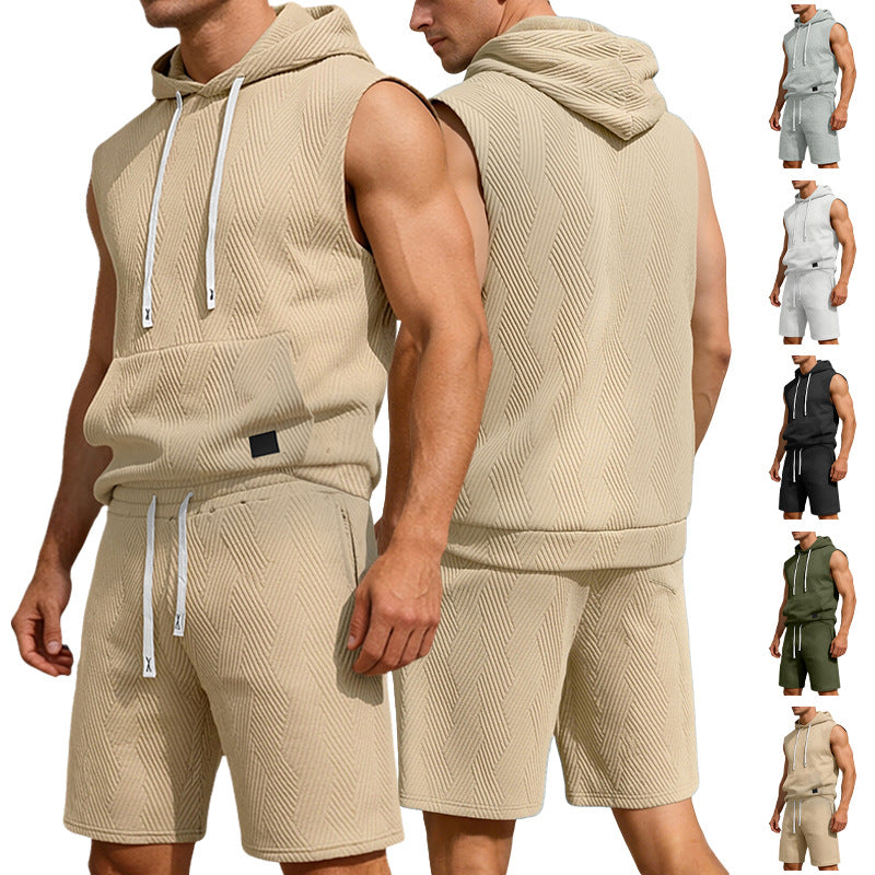 Herren nan ärmelloses Kapuzen-Lounge-Set aus strukturierter Baumwollmischung mit Kängurutasche und elastischer Freizeithose Echo Archiv