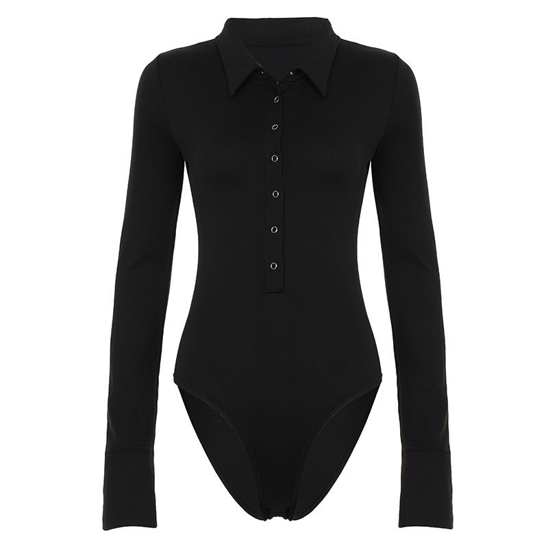 Damen eleganter Langarm-Bodysuit mit Knopfleiste und modischen Details Echo Archiv
