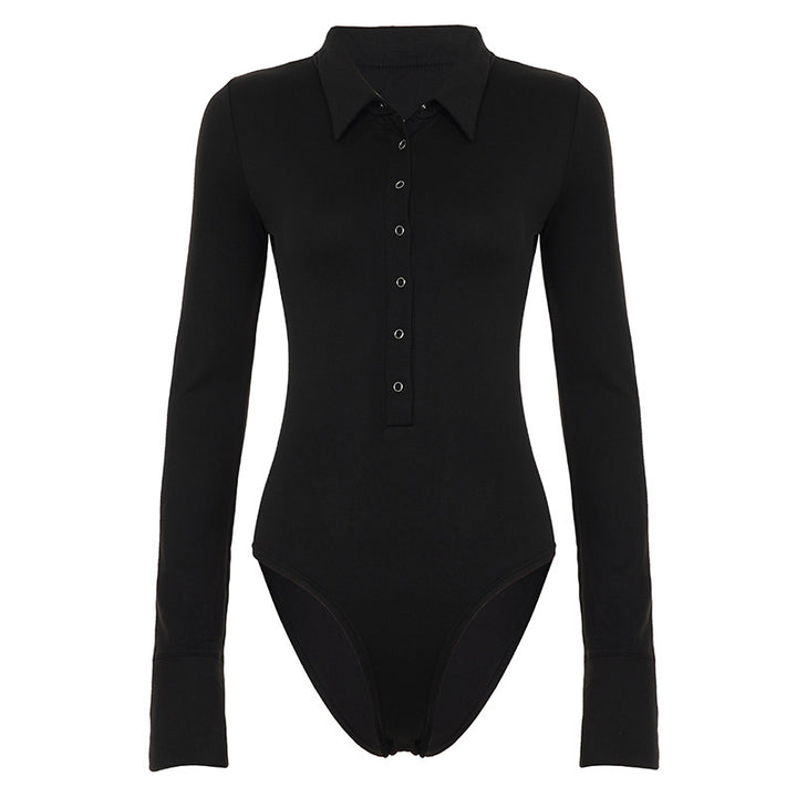 Damen eleganter Langarm-Bodysuit mit Knopfleiste und modischen Details Echo Archiv