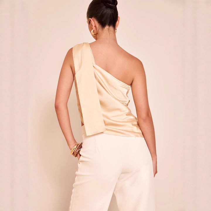 Damen asymmetrisches Satin-Oberteil mit drapiertem Abschluss Echo Archiv