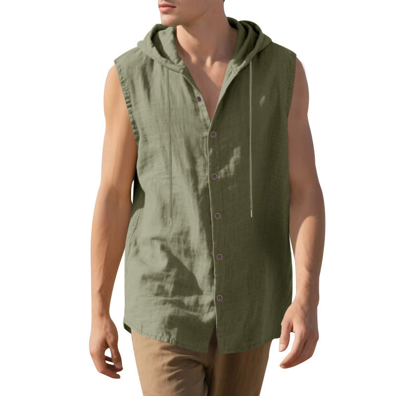 Herren ärmelloses Kapuzenshirt mit Knopfleiste und lässigem Stil Echoarchiv