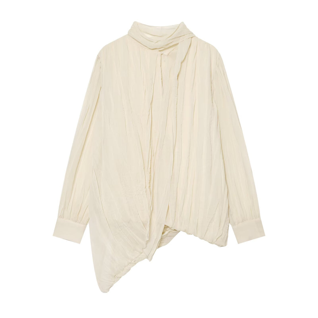 Damen Geraffte Crinkle-Bluse mit Schlauchkragen, Ballonärmeln und gedrehtem Saum Echo Archiv