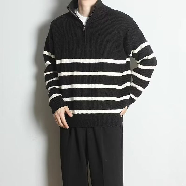 Herren Grobstrickpullover mit Zipper und Streifen Echo Archiv