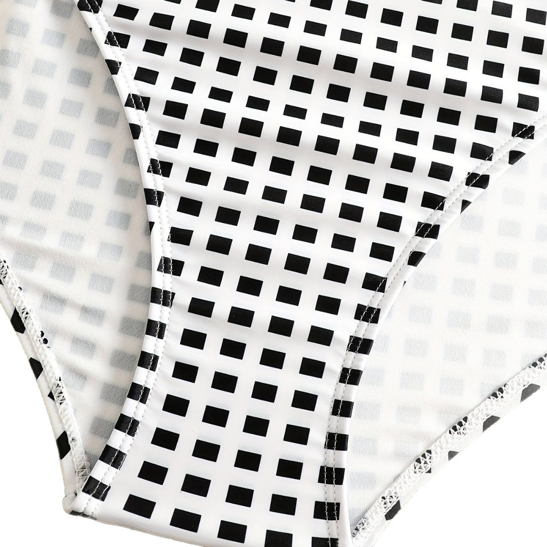 Damen Badeanzug-Set mit Rüschendetails und elegantem Karomuster Echo Archiv