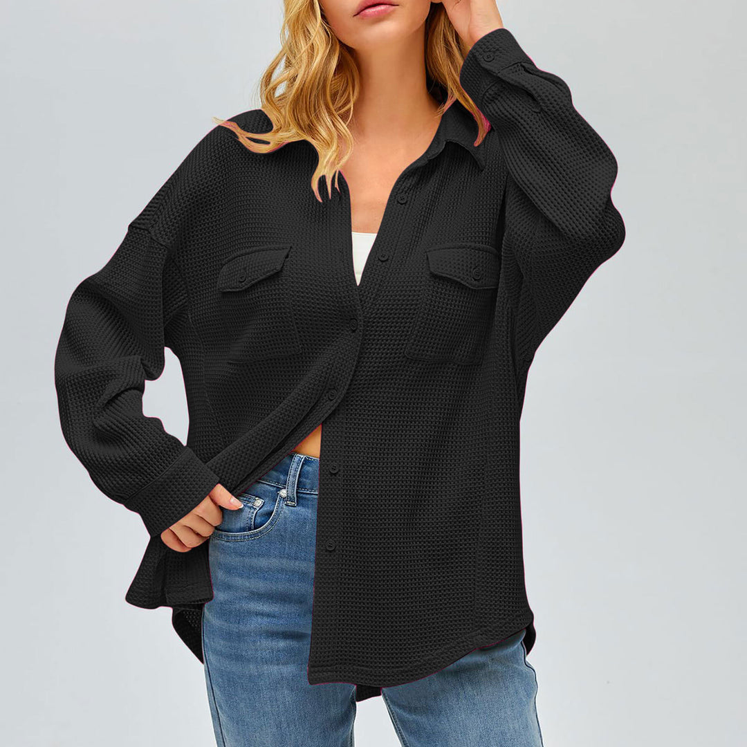 Damen nan oversized Waffelstrick Hemdjacke mit Brusttaschen und Knopfleiste Echo Archiv