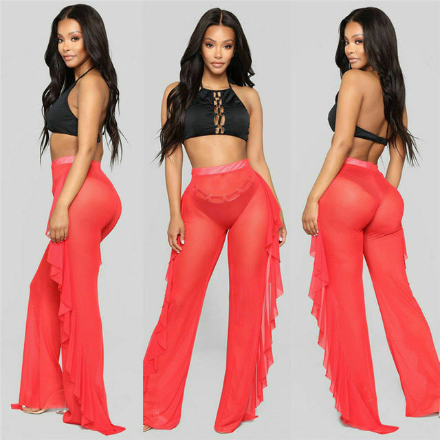 Damen Elegante und luftige Transparent-Hose mit Rüschendetails Echo Archiv