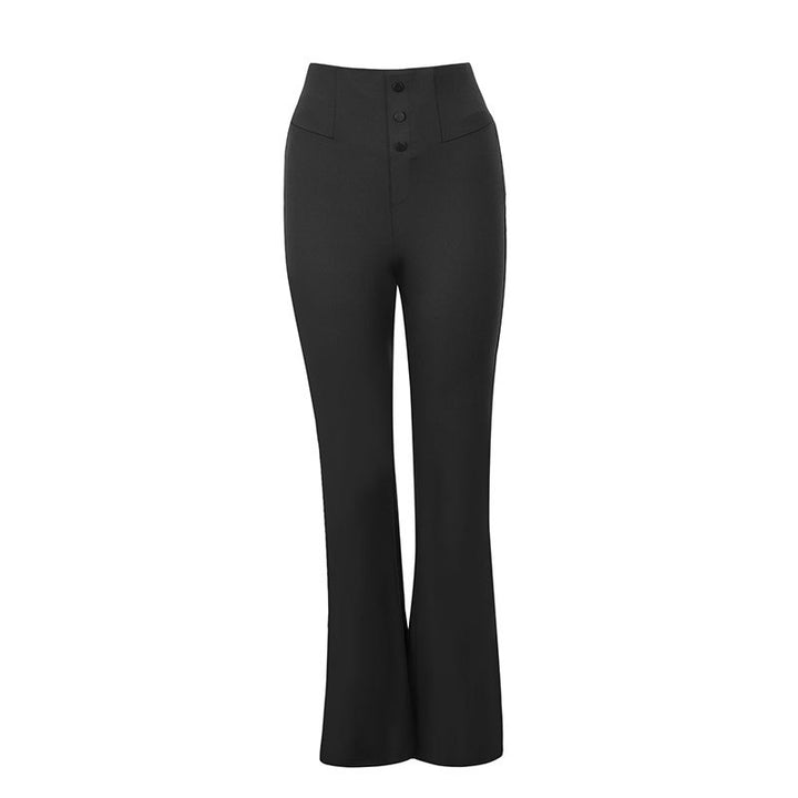 Damen Elegante Flared-Hose mit hohem Bund und klassischen Knopfdetails Echo Archiv