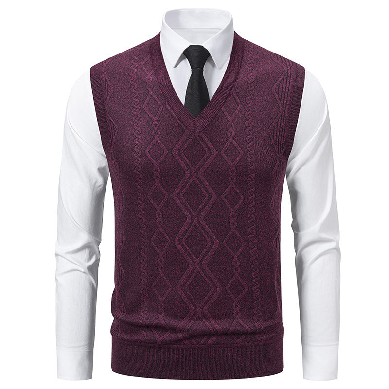 Herren Strickpullover mit V-Ausschnitt und strukturiertem Zopfmuster Echoarchiv