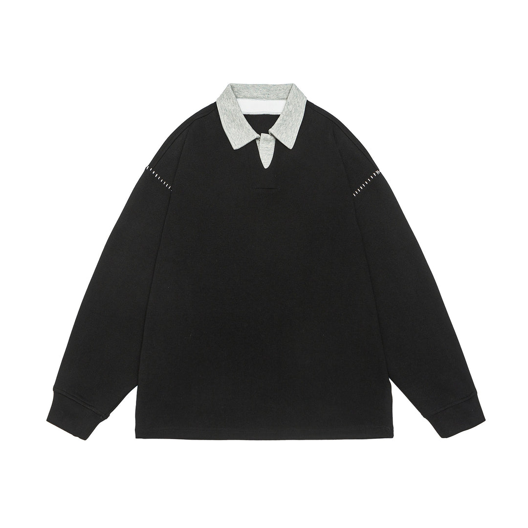 Unisex Oversize Polokragen-Sweatshirt mit Kontrastkragen und Zierperforation Echoarchiv