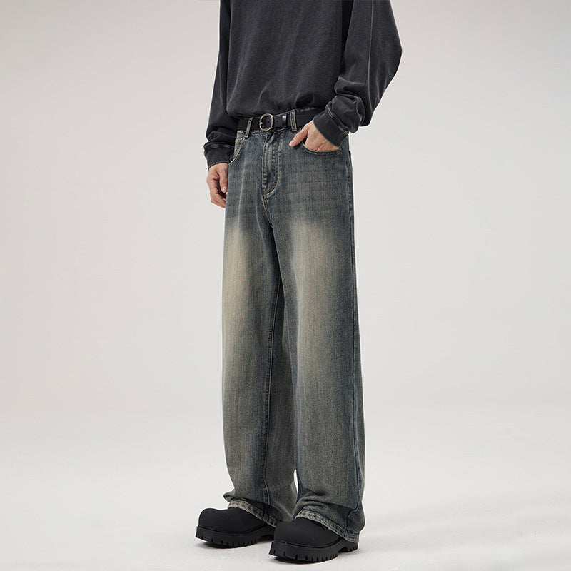 Herren Ultraweite Stonewashed-Baggy-Jeans mit tiefem Schritt und soften Fade-Details Echo Archiv