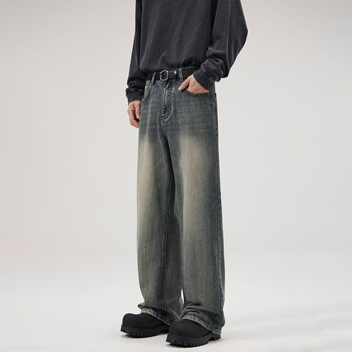 Herren Ultraweite Stonewashed-Baggy-Jeans mit tiefem Schritt und soften Fade-Details Echo Archiv