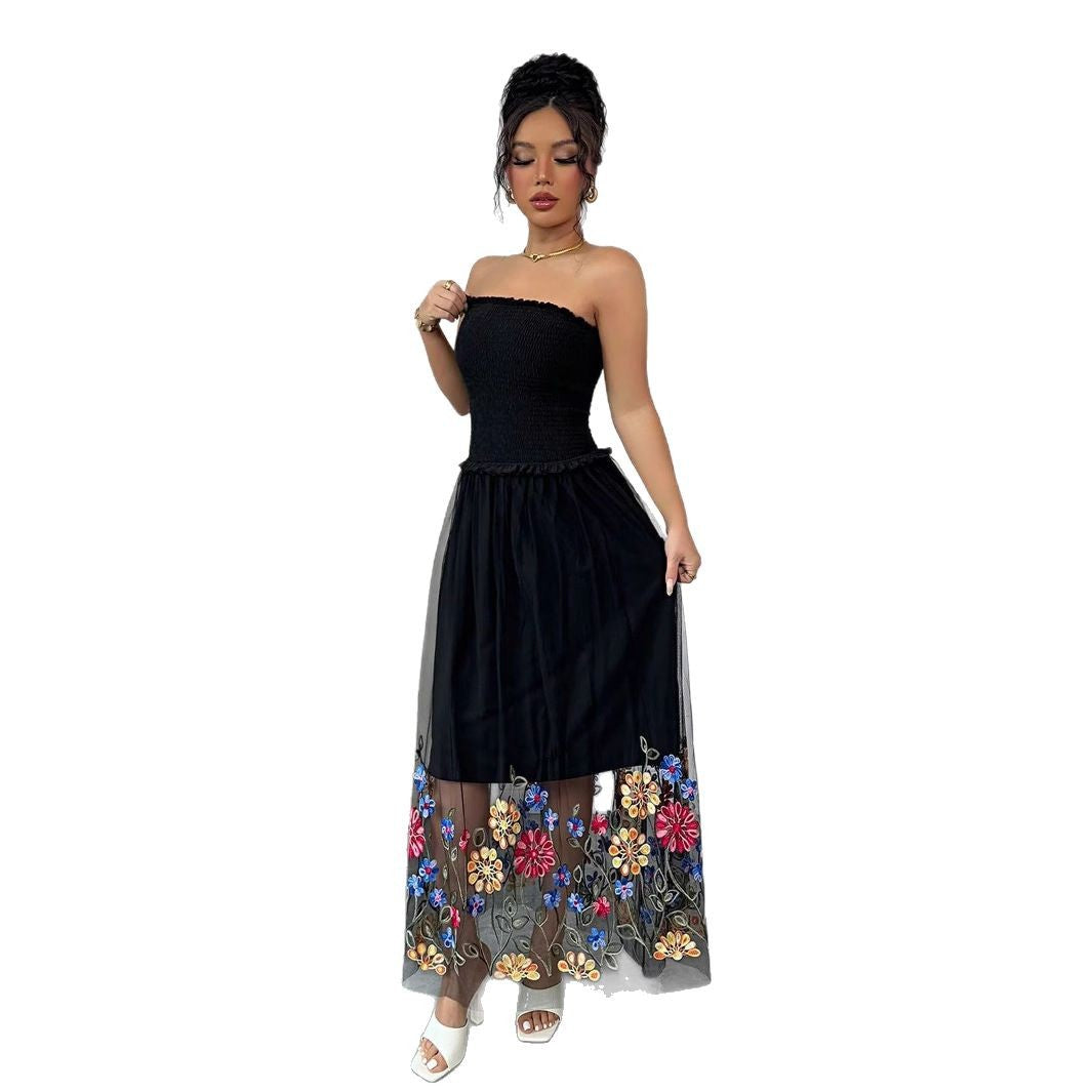 Damen nan schulterfreies Midikleid mit Smok-Oberteil und besticktem Tüllrock Echo Archiv