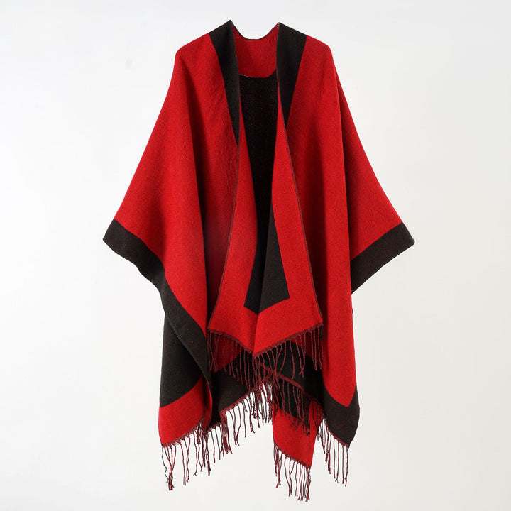 Damen Ruana‑Poncho mit Fransensaum und Fischgrät‑Webstruktur Echo Archiv