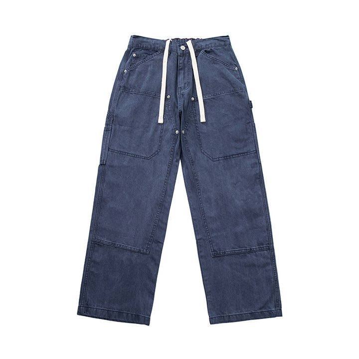 Herren Weite Utility-Denimhose mit Tunnelzugbund und aufgesetzten Taschen Echoarchiv