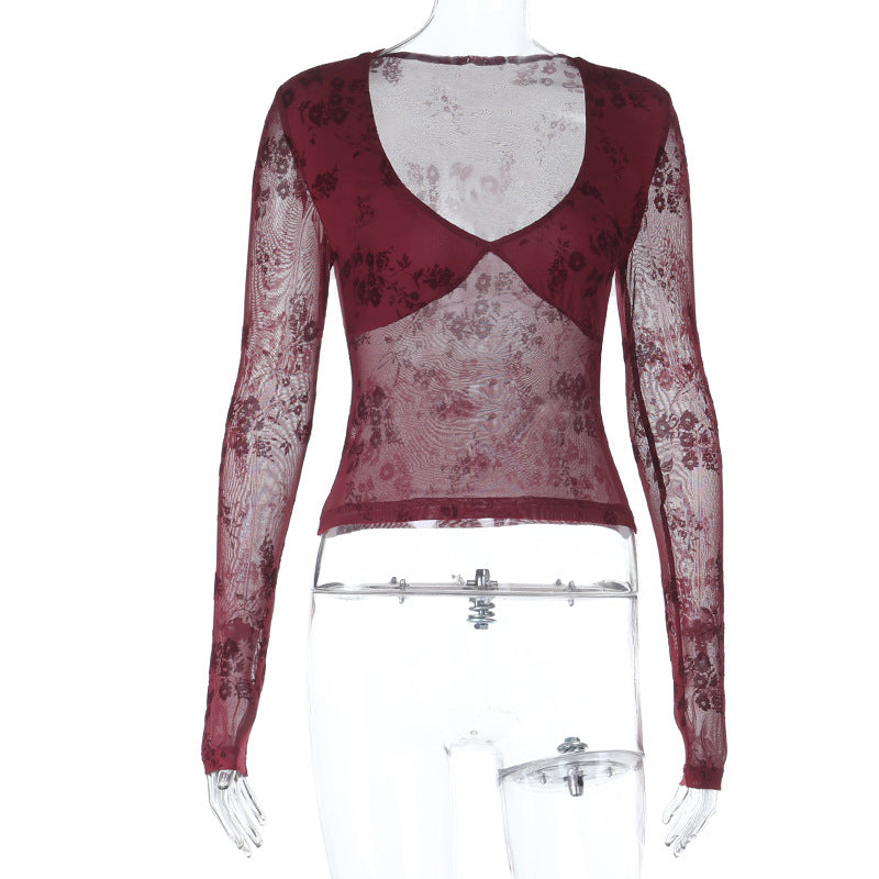 Damen Spitzenoberteil mit tiefem V-Ausschnitt und floralem Design Echo Archiv