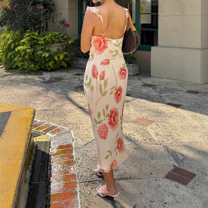 Damen Maxikleid mit floralem Cut-Out und feinen Spaghettiträgern Echo Archiv