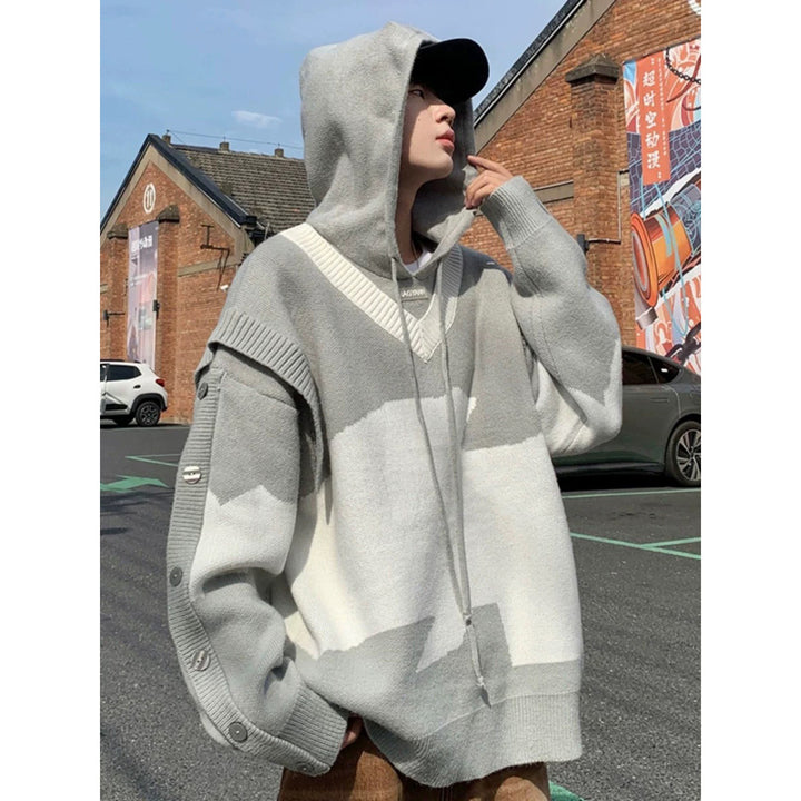 Herren Lässiger Oversized Pullover mit Knopfleiste Echoarchiv