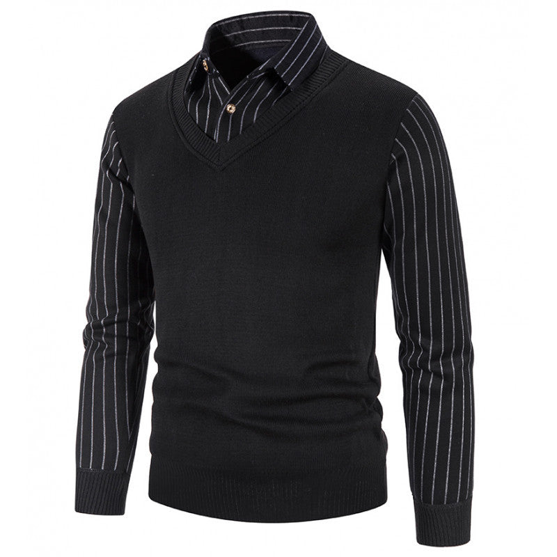 Herren Strickpullover mit V-Ausschnitt und kontrastierenden Ärmeln Echoarchiv