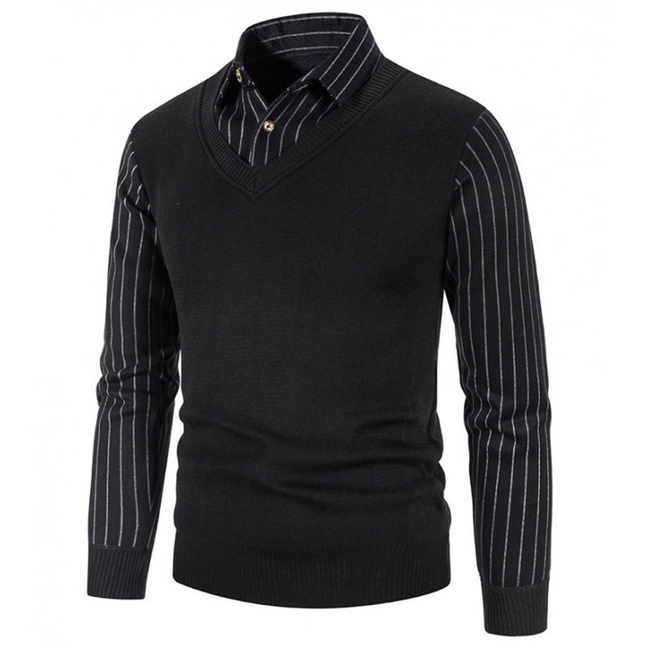 Herren Strickpullover mit V-Ausschnitt und kontrastierenden Ärmeln Echoarchiv