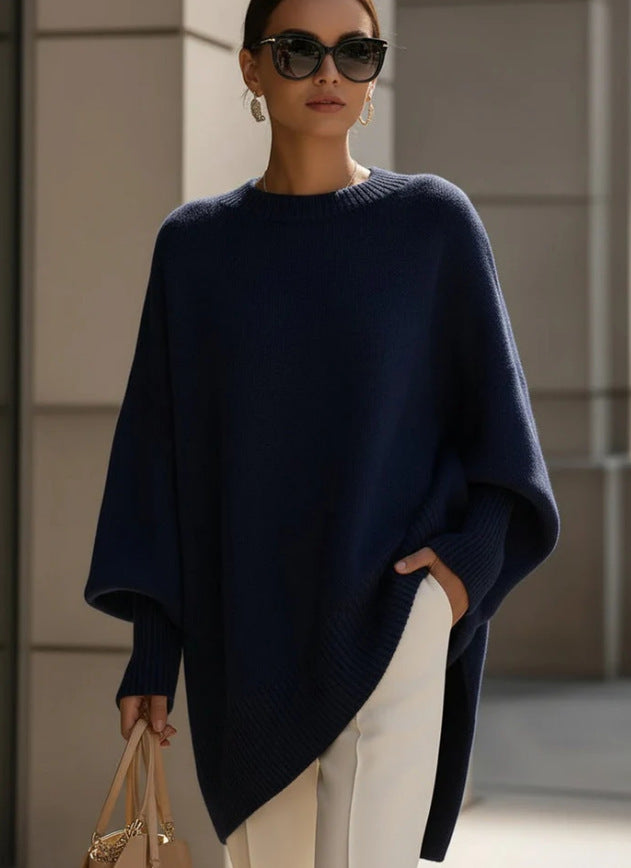 Damen nan Oversize Strickponcho mit asymmetrischem Saum und gerippten Ärmeln Echo Archiv